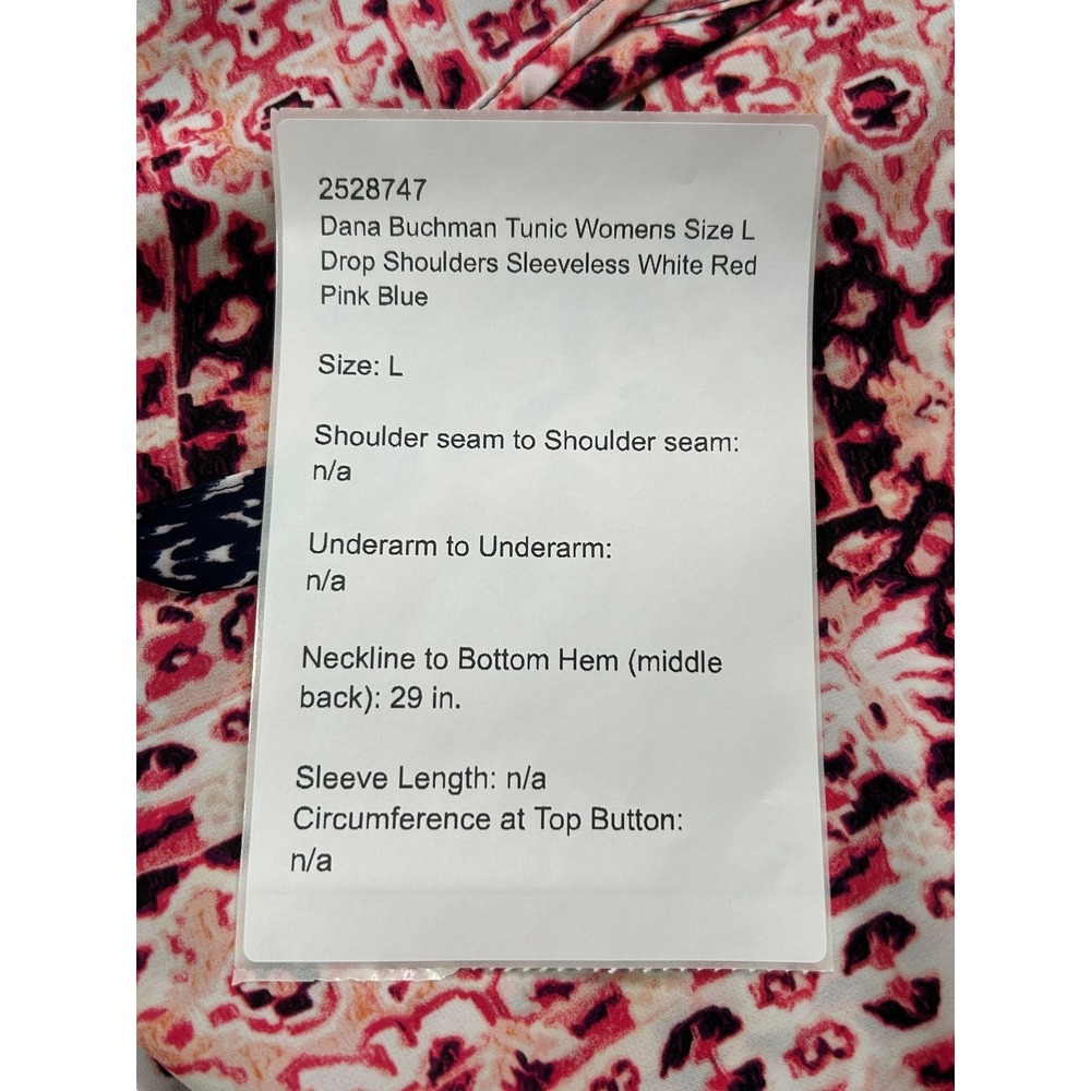 Dana Buchman Tunic Womens Sz L White Red Pink Blue Sleeveless Loose Relaxed Fit - Picture 3 of 8